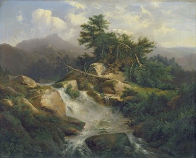 Forest Landscape with Waterfall by Julius Bakof